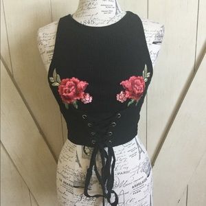 🌹🖤Black Rosette Lace Up Top🖤🌹